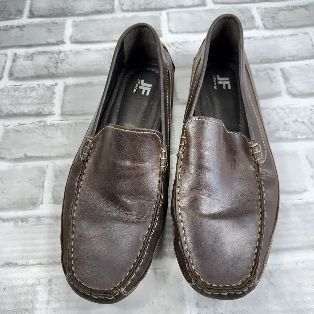 JF J Ferrar Men's Size 11 Brown Leather Slip On Moc Driving Loafer Shoes